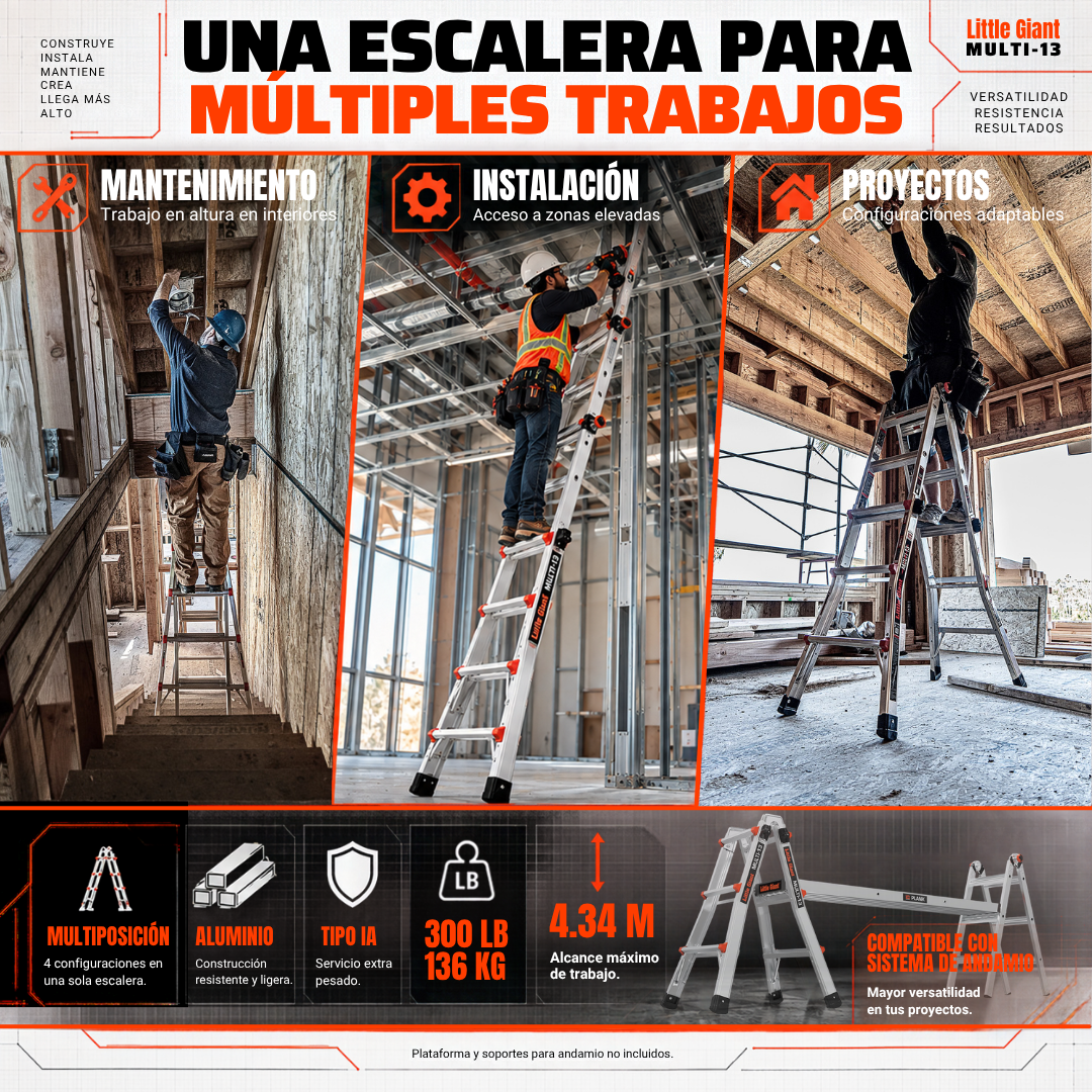 Little Giant Multi Escalera Multiposición de Aluminio [13' / 4.34 m] Tipo IA 300 lb