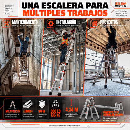 Little Giant Multi Escalera Multiposición de Aluminio [13' / 4.34 m] Tipo IA 300 lb