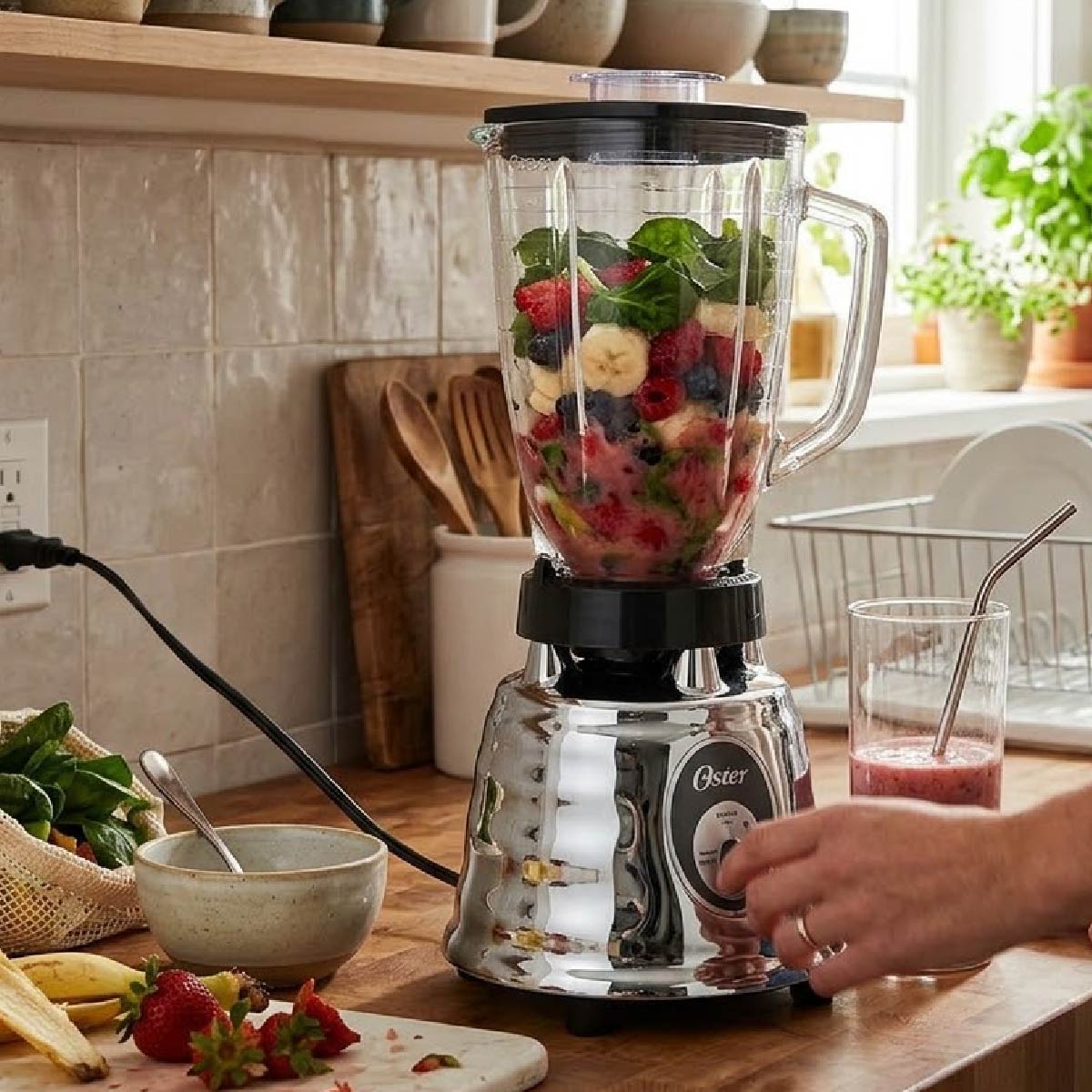 Licuadora 1 Velocidad con Vaso de Vidrio Metálica Oster 450-10