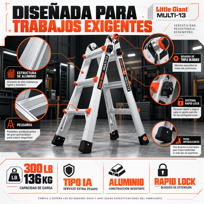 Little Giant Multi Escalera Multiposición de Aluminio [13' / 4.34 m] Tipo IA 300 lb