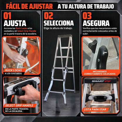 Little Giant SmartStep Escalera de Aluminio Ajustable (4 (1.22 m)–6 (1.83 m) Pies, Tipo IA)