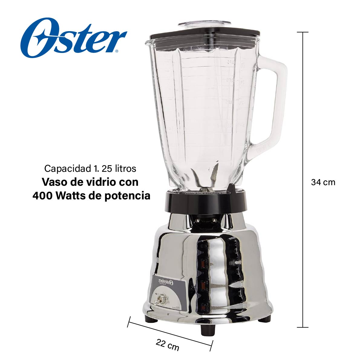 Licuadora 1 Velocidad con Vaso de Vidrio Metálica Oster 450-10