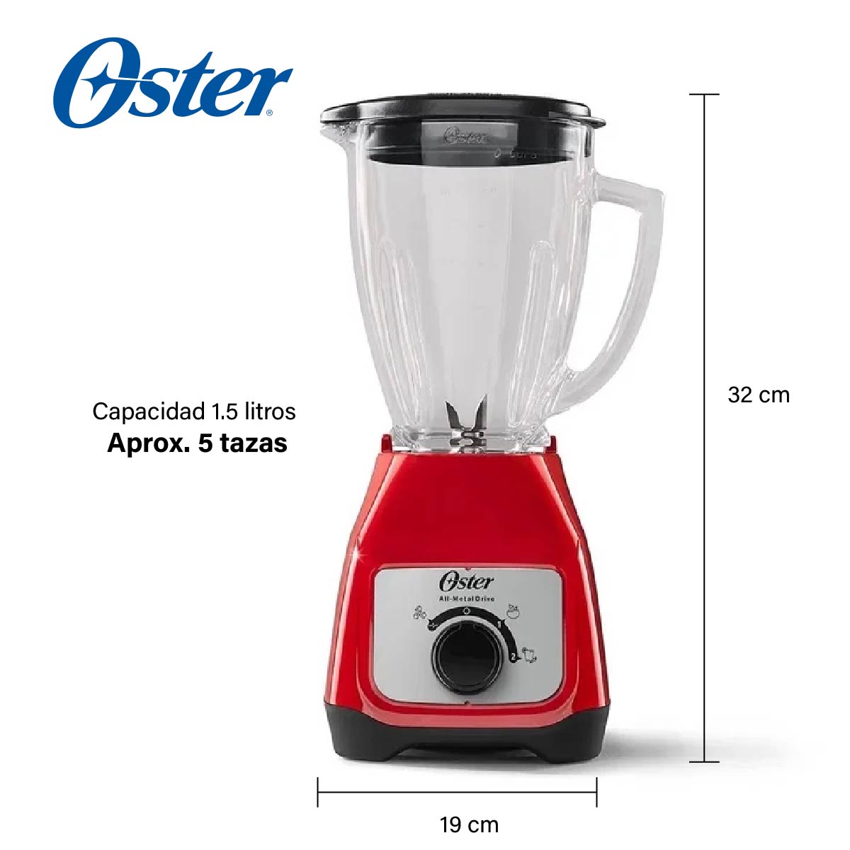 Licuadora 2 Velocidades + Pulso Vaso de Vidrio Oster Roja BLSTKAG-RRD-013 (2110250)