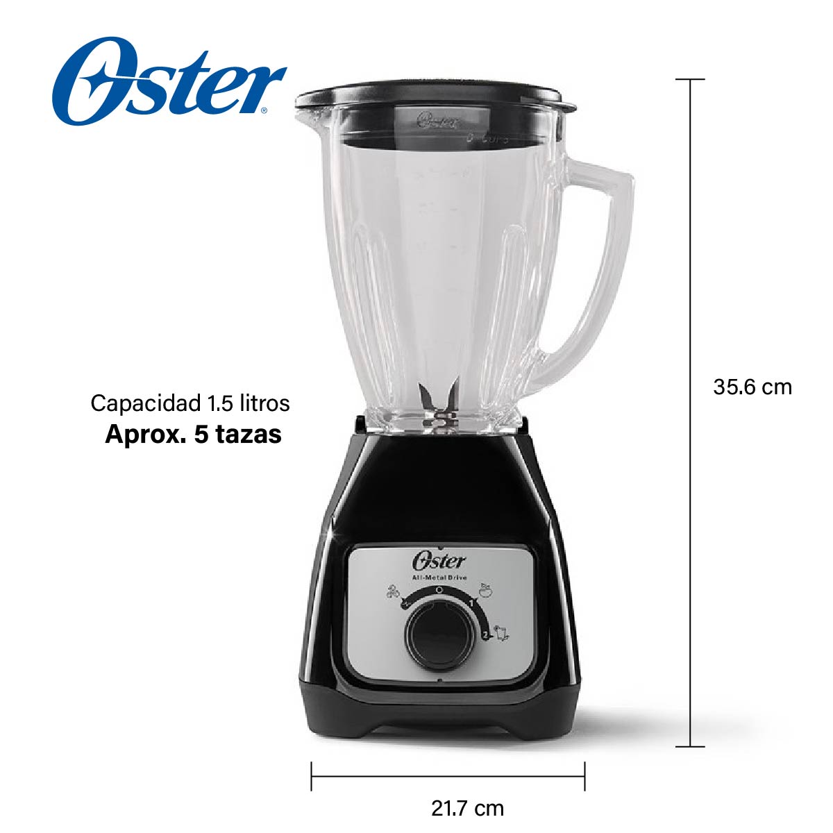 Licuadora 2 Velocidades + Pulso Vaso de Plástico Oster Negra BLSTKAP-BRD-013 (2110673)