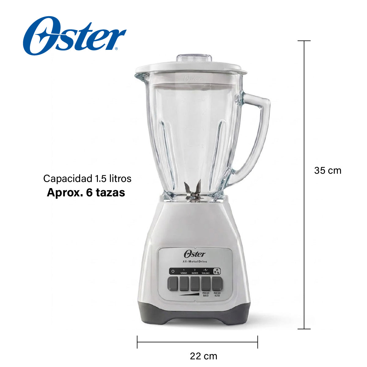 Licuadora 2 Velocidades + 2 Pulso, Vaso de Vidrio, Blanca, Oster BLSTAG-WPB-013 (2110246)