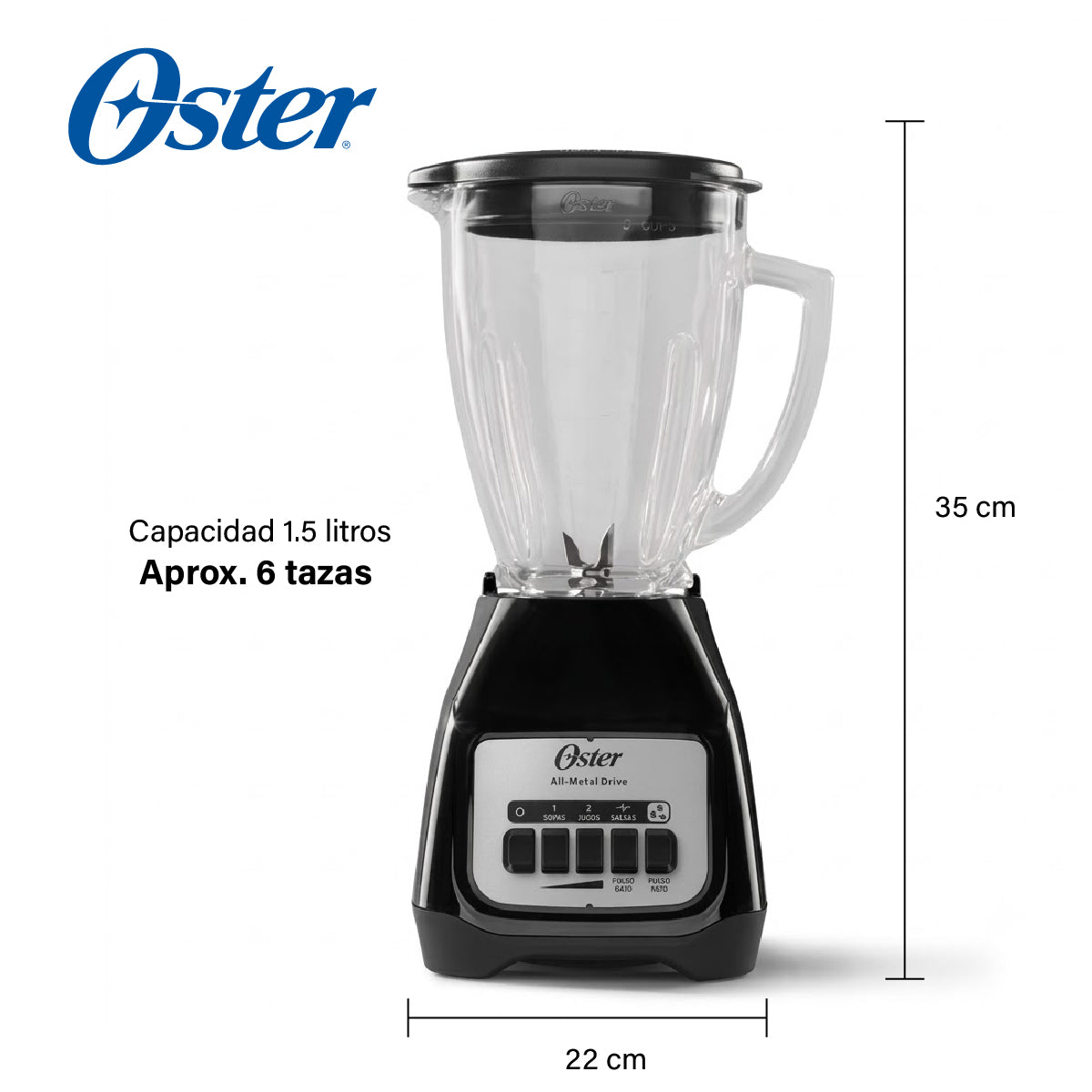 Licuadora 2 Velocidades + 2 Pulso Vaso de Vidrio Negra Oster BLSTKAG-BPB-013 (2110244)