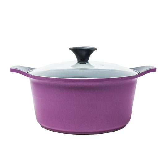 Olla 24 cm Aluminio Fundido con Tapa de Vidrio  Morada Lamex Cinco 6836-5