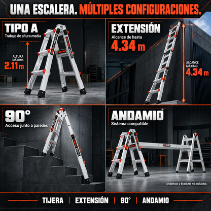 Little Giant Multi Escalera Multiposición de Aluminio [13' / 4.34 m] Tipo IA 300 lb