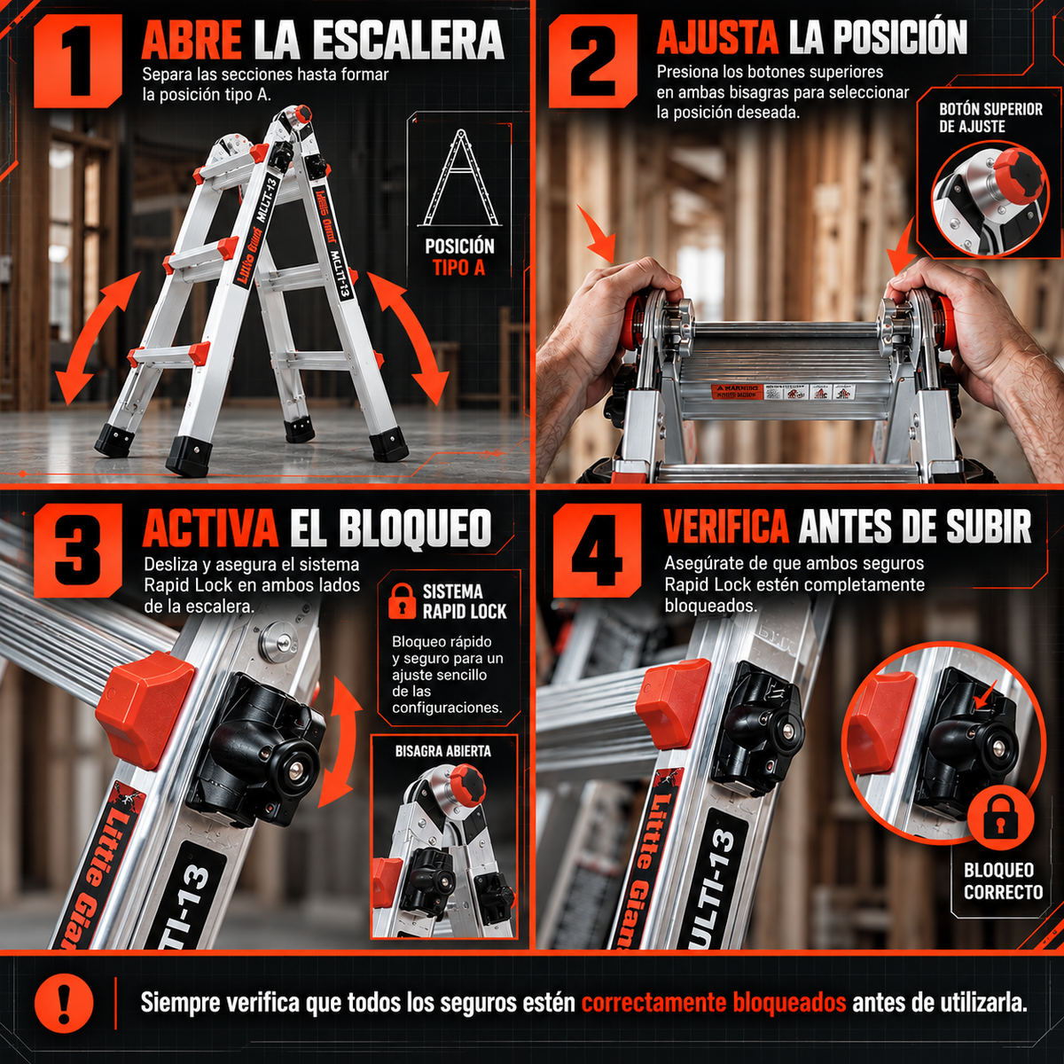 Little Giant Multi Escalera Multiposición de Aluminio [13' / 4.34 m] Tipo IA 300 lb