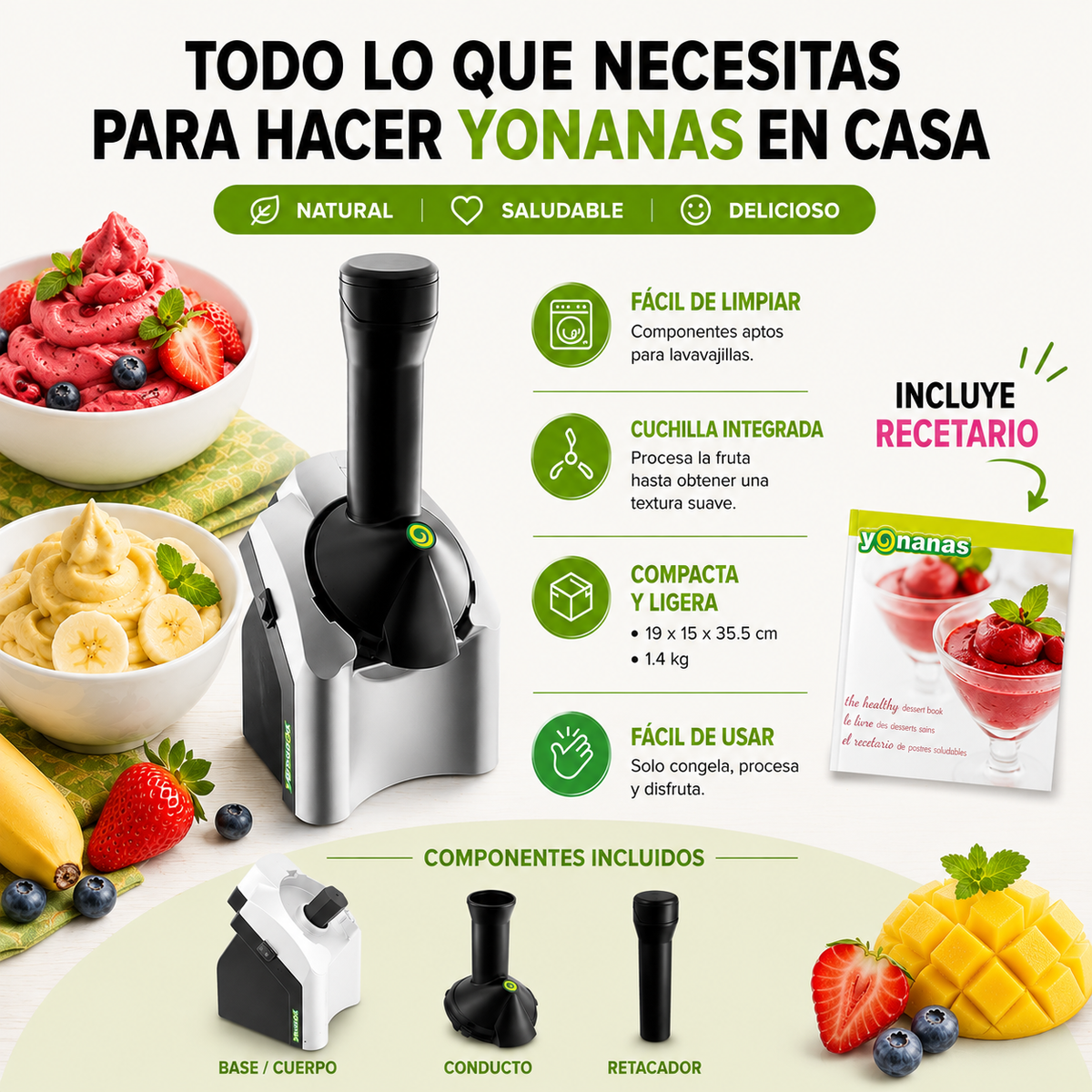 Máquina Procesadora para Helados Naturales con Fruta Congelada Yonanas Clásico 882636