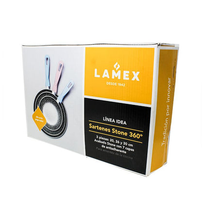 Juego de Sartenes 20/26/30 cm Antiadherente Stone 360° Pastel Lamex 6538-8