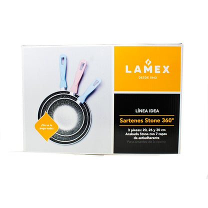 Juego de Sartenes 20/26/30 cm Antiadherente Stone 360° Pastel Lamex 6538-8